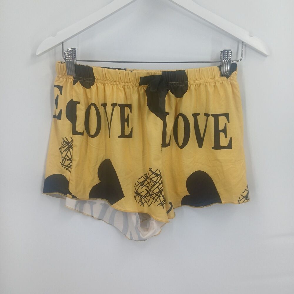 Love Print Pajama Sleep Shorts Black and Yellow Size Large